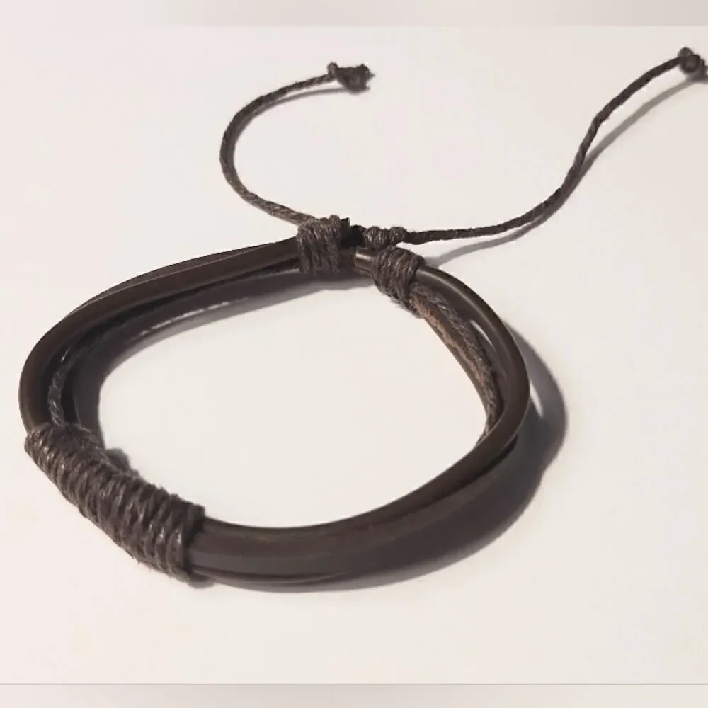 Men's bracelet leather braided layered brown‎ new d78